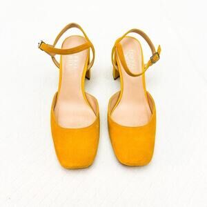 Franco Sarto Lavita Suede Yellow Leather Ankle Strap Sandal Size 8